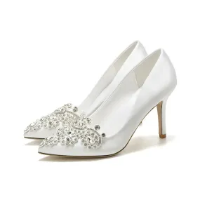 مجموعة اروين التجارية ARWEN&AJH GROUP  2024 European Women Wedding Shoes Point Toe Rhinestone Buckle Stilettos Ladies Banquet Women Pump Spring Autumncm-Satin High Heel Pumps