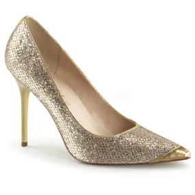 4 Inch Heel CLASSIQUE-20 Gold Glittery Lame Fabric