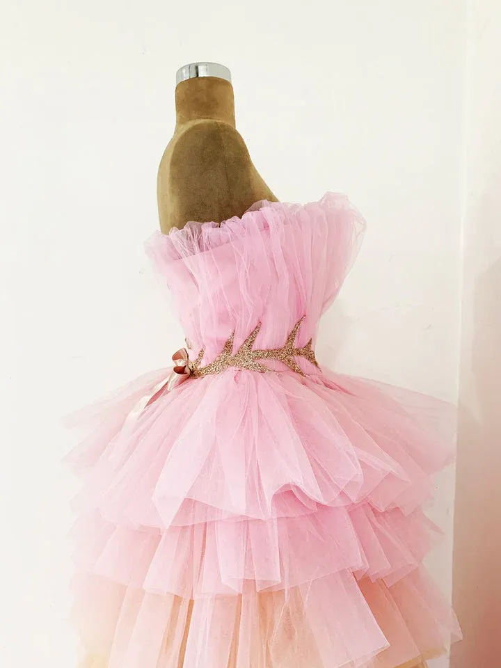 A-Line Strapless Layers Tulle Cute Cake Dress Formal Evening Gown,DP1542