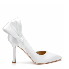 Alejandra - Bow Satin Pointed Toe High Heels - White