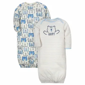 Baby Boys' 2-Pack Organic Teddy Gowns