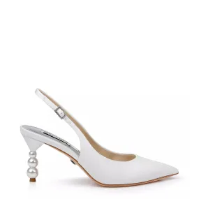 Beatrix - Pearl Heel Stiletto Slingback with Pointed Toe - Soft White