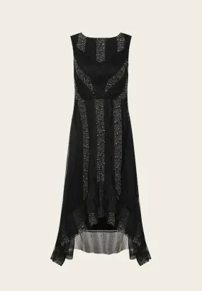 Black Sequins Stripe Detail Lace Sleeveless Cocktail Dress