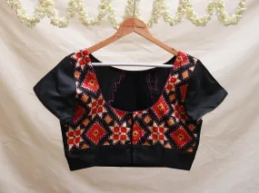 Black, silk Orissa ikkat, Hand embroidery blouse