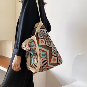 Boho-Inspired Aztec Pattern Knitted Tote Bags