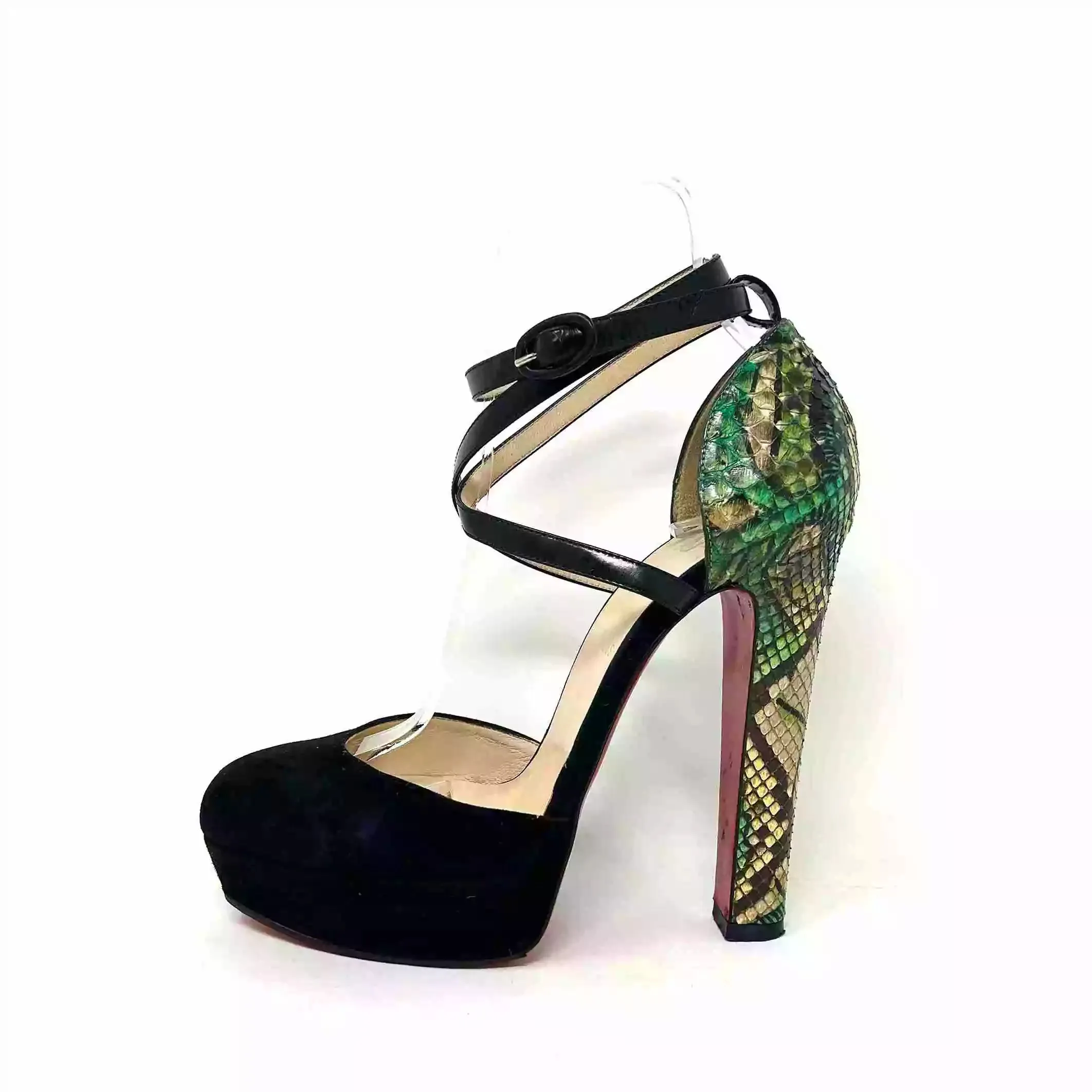 Christian Louboutin La Favorita 140 Black Suede Python Platform Heels 38 UK 5