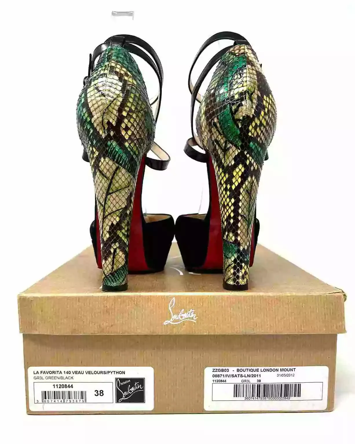 Christian Louboutin La Favorita 140 Black Suede Python Platform Heels 38 UK 5