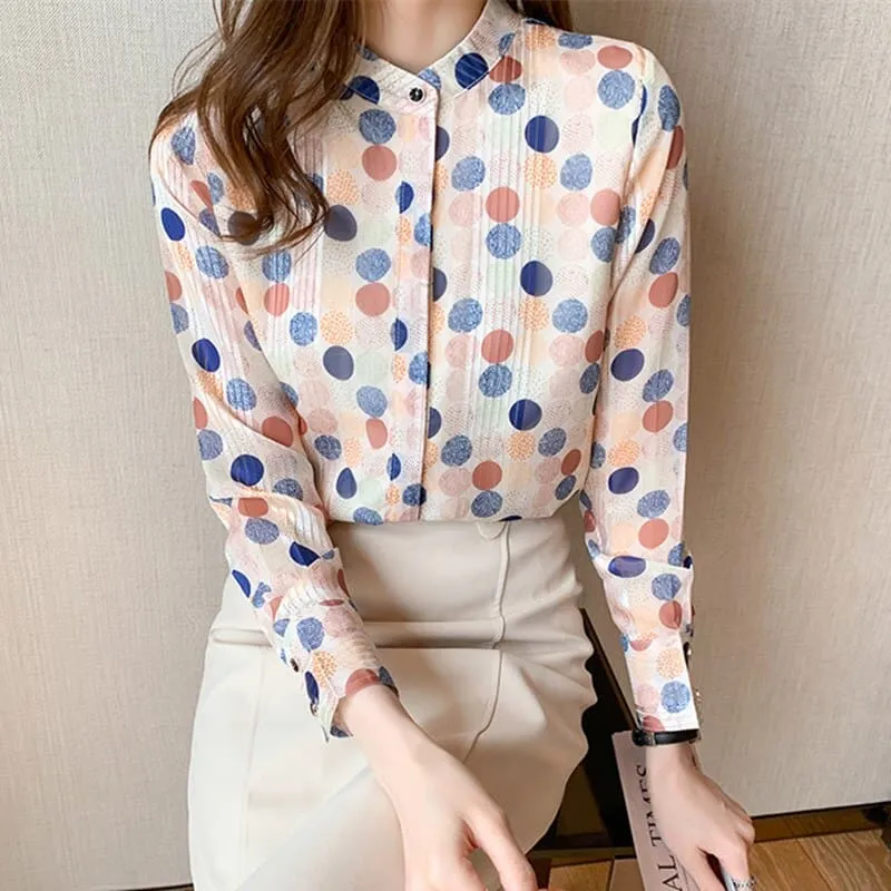 DressBetty - Women Shirts Chiffon Blouses Women Long Sleeve Shirt Woman Polka Dot Shirts Top Ladies Print Blouse Tops Plus Size Shirt