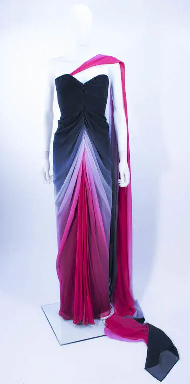 ELIZABETH MASON COUTURE 'Siren' Black to Pink Ombre Drape Gown