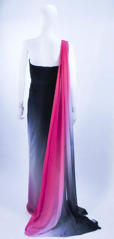 ELIZABETH MASON COUTURE 'Siren' Black to Pink Ombre Drape Gown