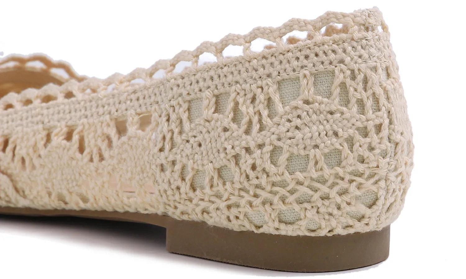 Feversole Round Toe Lace Ballet Crochet Flats Women's Comfy Breathable Shoes Beige Knit Crochet