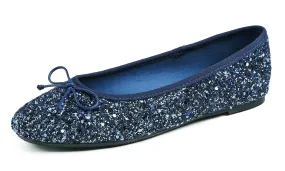 Feversole Women's Macaroon Glitter Night Blue Memory Foam Cushion Insock Ballet Flat