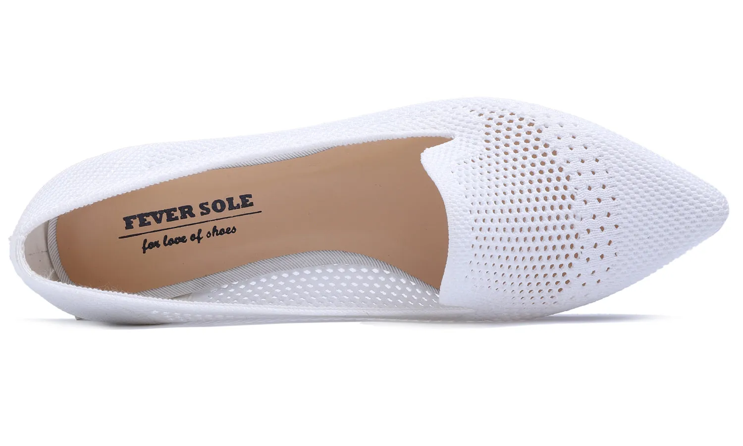 Feversole Women's Woven Fashion Breathable Knit Flat Shoes Pointed Loafer White