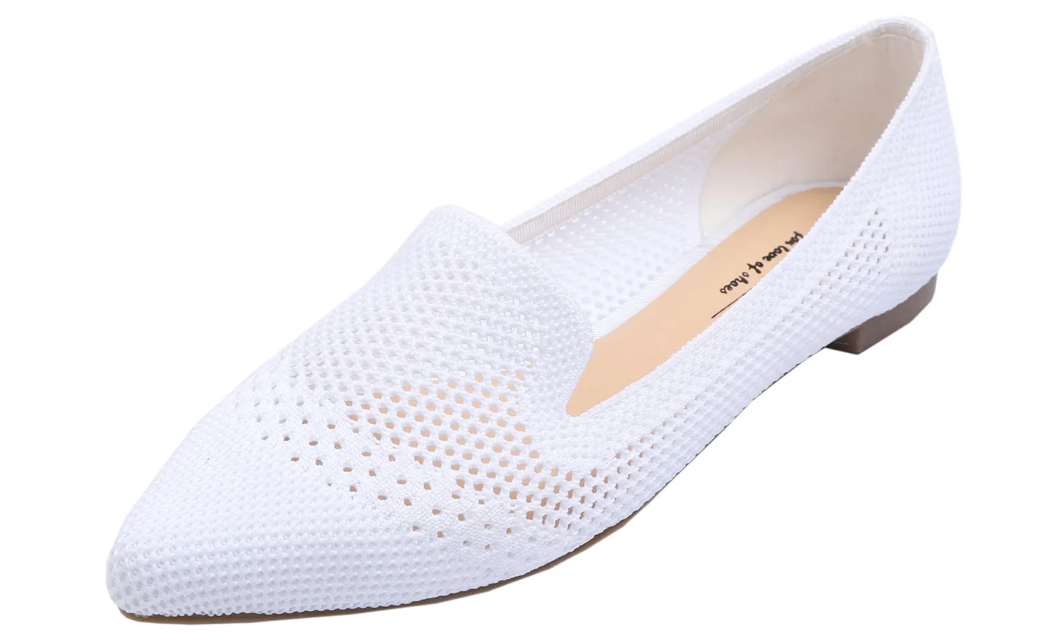 Feversole Women's Woven Fashion Breathable Knit Flat Shoes Pointed Loafer White