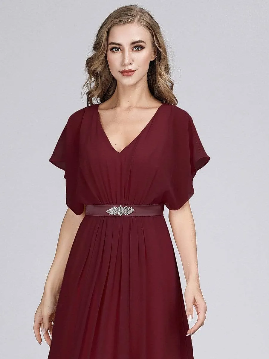 Flutter Sleeve Maxi Long Flowy Chiffon Evening Dress