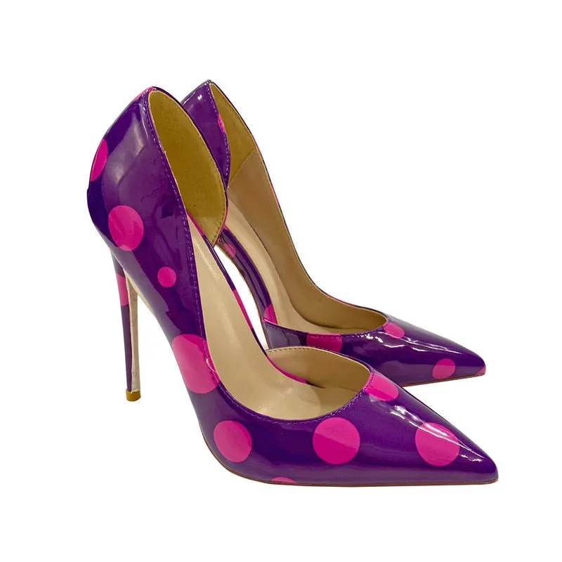 Fuchsia Polka Dot Patent D'Orsay Pointed Toe Pumps