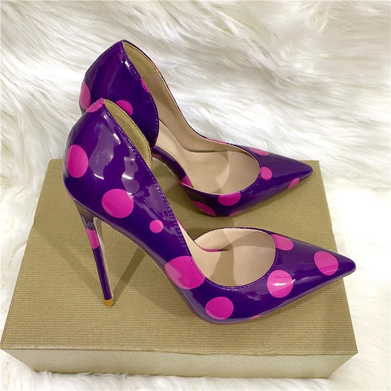 Fuchsia Polka Dot Patent D'Orsay Pointed Toe Pumps