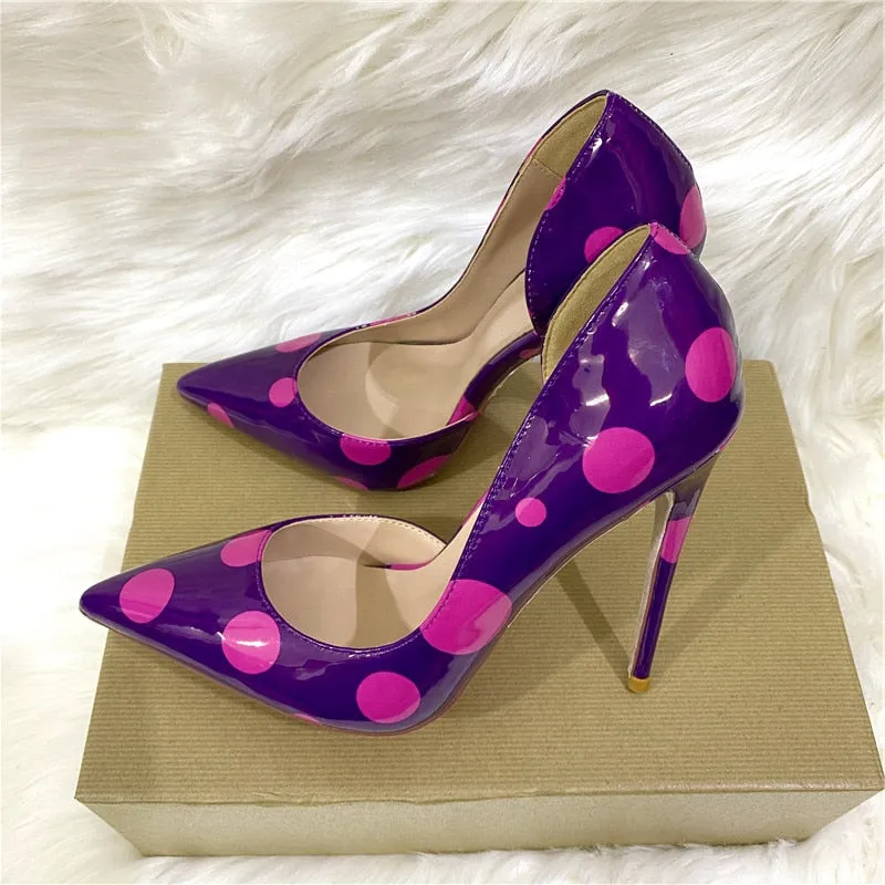 Fuchsia Polka Dot Patent D'Orsay Pointed Toe Pumps