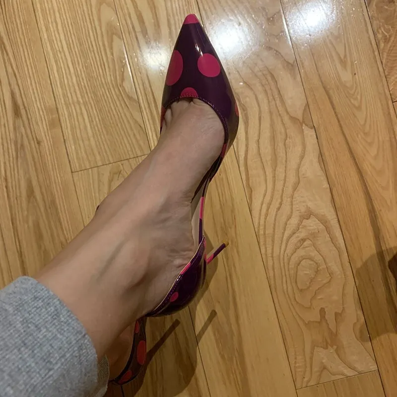 Fuchsia Polka Dot Patent D'Orsay Pointed Toe Pumps