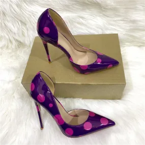 Fuchsia Polka Dot Patent D'Orsay Pointed Toe Pumps