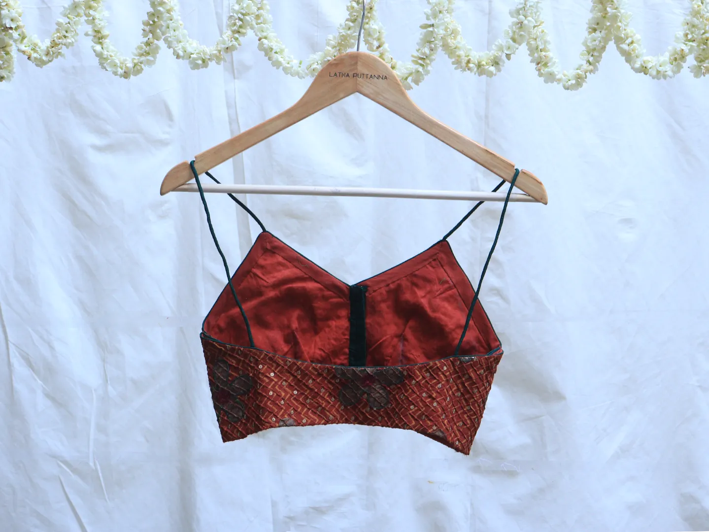 Garnet red, cotton, Hand embroidery Bralette