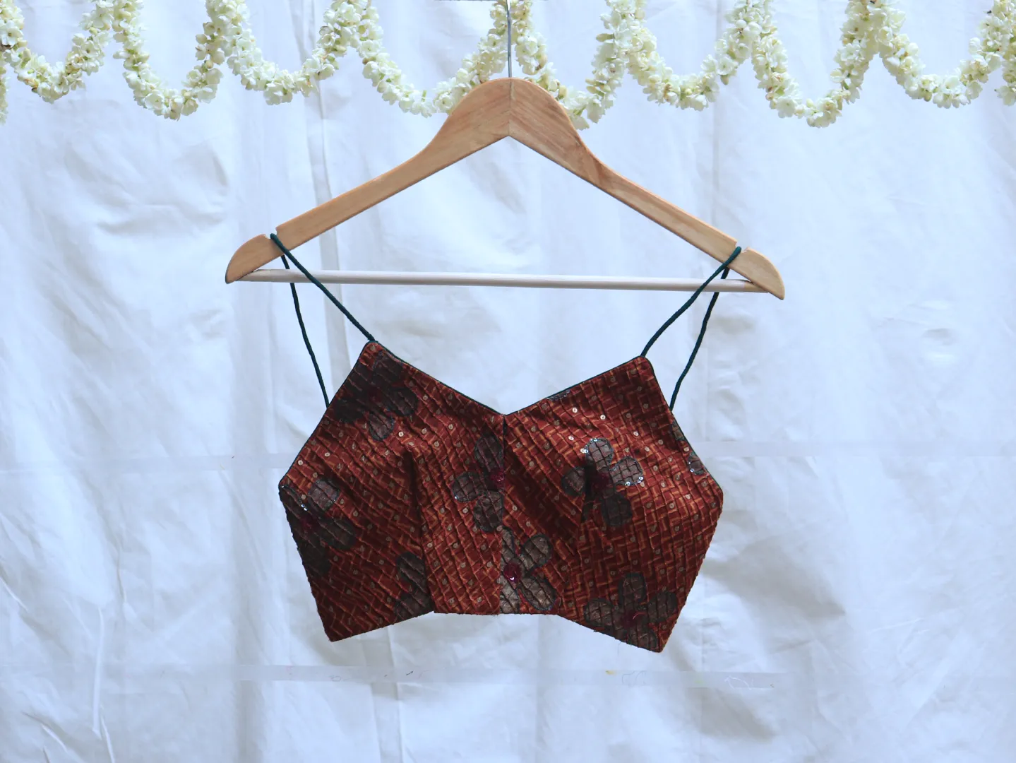 Garnet red, cotton, Hand embroidery Bralette