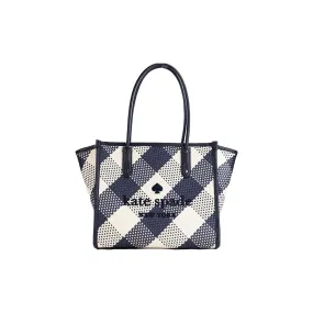 Kate Spade Ella Gingham Blazer Blue Oversized Woven Shoulder Tote Bag Purse