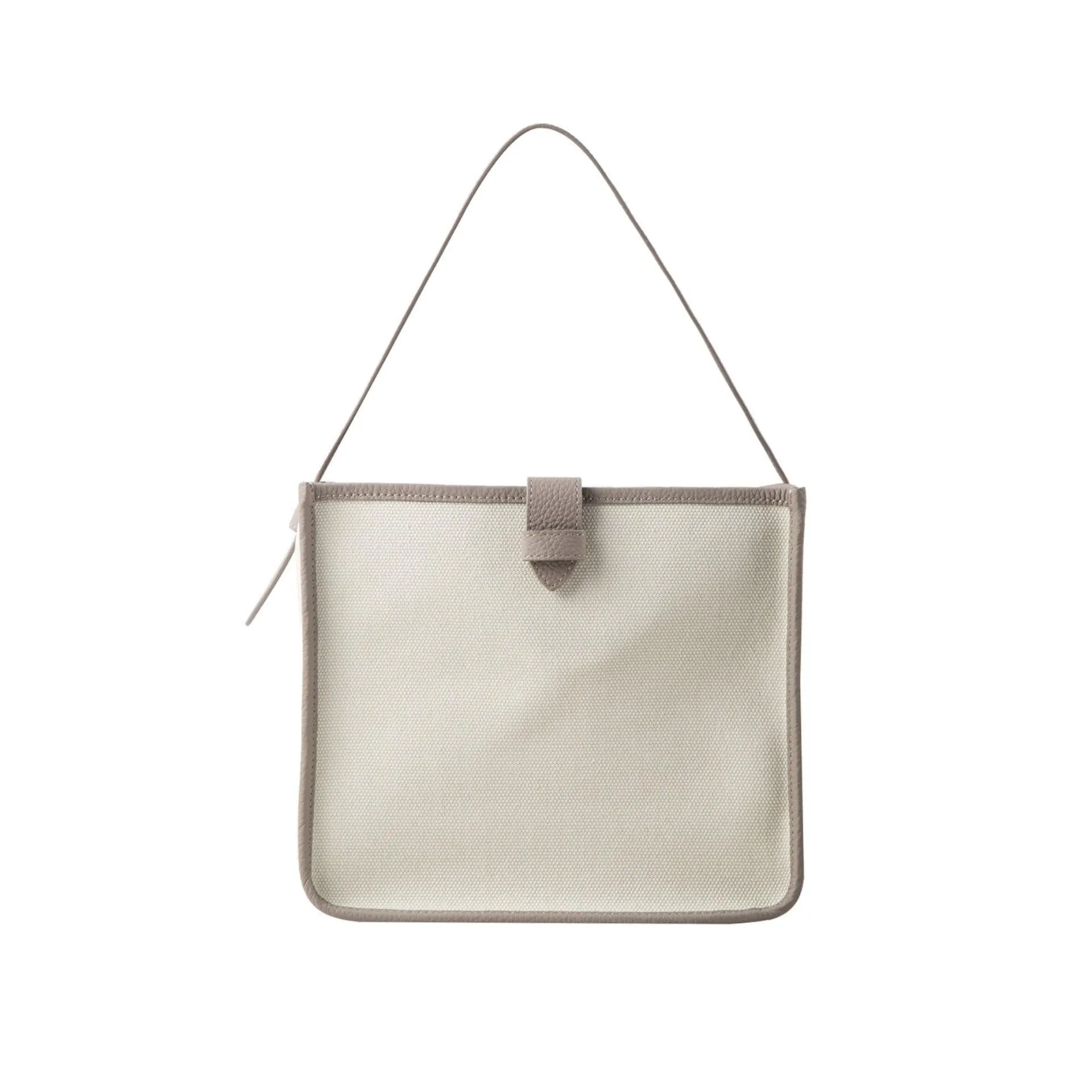 KOJII - Square Large Tote Bag in Leather & Canvas _ Grey