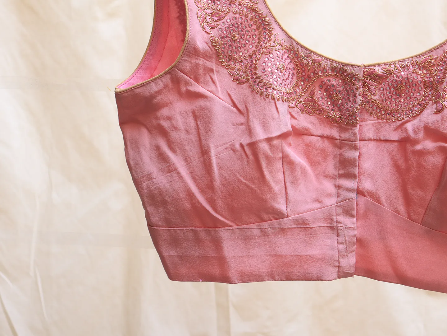 Lamanade pink, crepe silk, Hand embroidery blouse