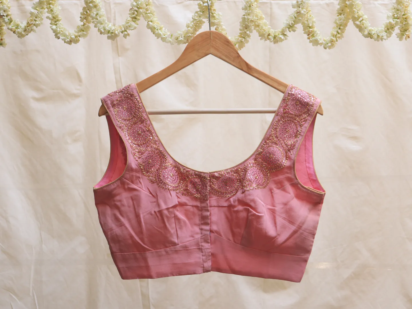 Lamanade pink, crepe silk, Hand embroidery blouse