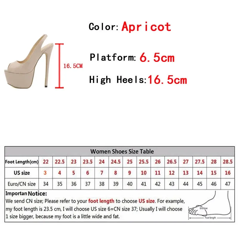 Liyke 2024 New Sexy Peep Toe 16.5CM High Heels Women Slingback Sandals Fashion Slip-On Back Strap Stiletto Shoes Platform Pumps