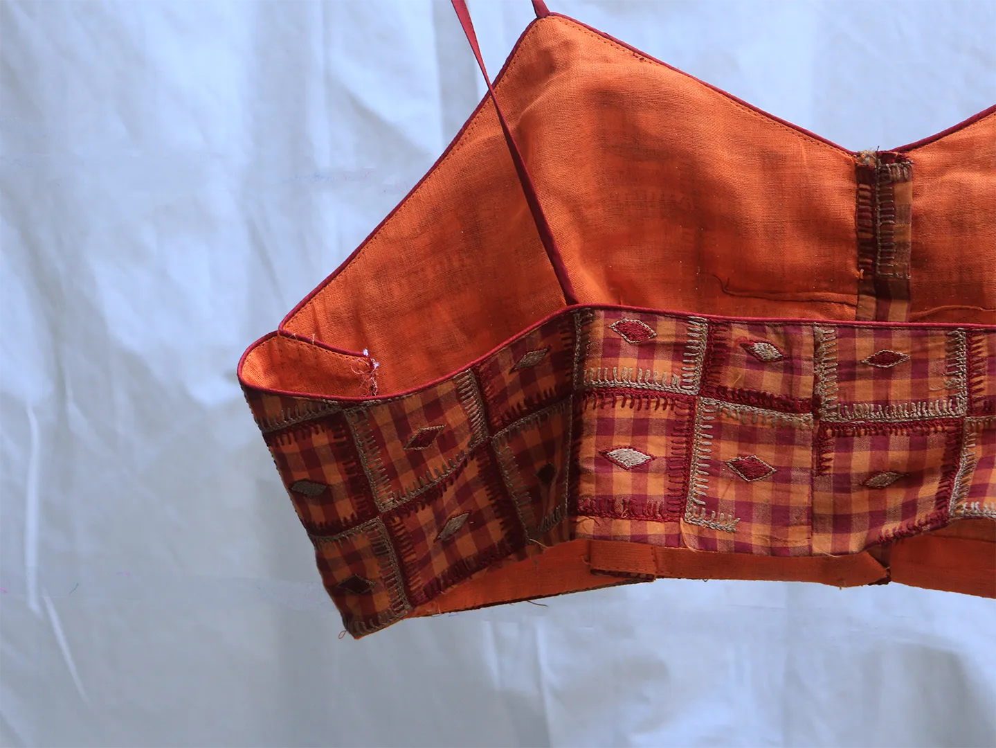 Monarch orange, Chettinad cotton, Hand Embroidery bralette