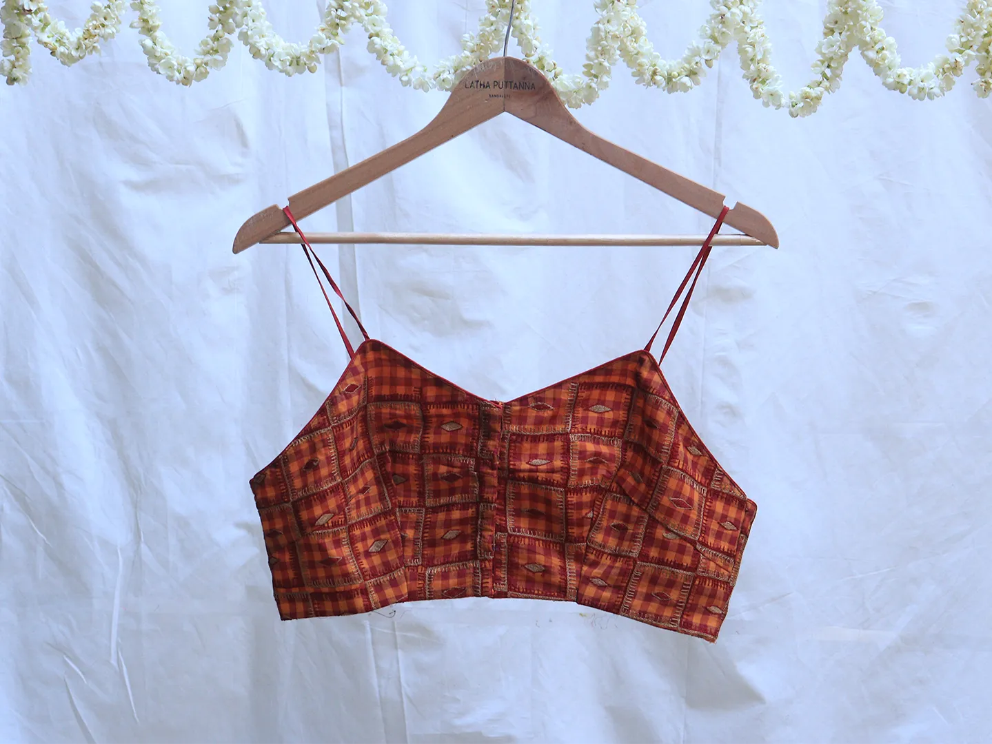 Monarch orange, Chettinad cotton, Hand Embroidery bralette