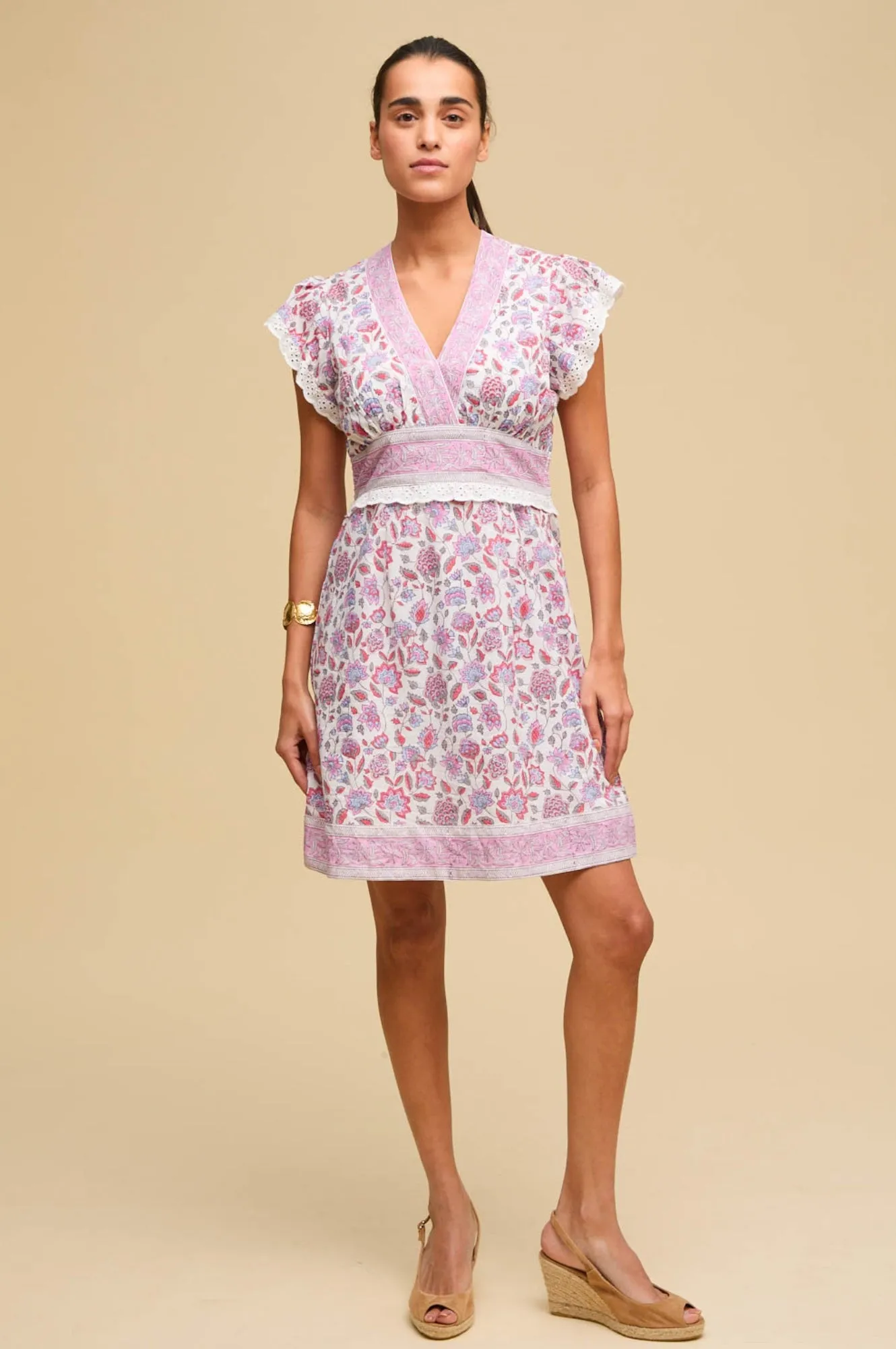 Pippa Block Print Mini Dress | White/Pink