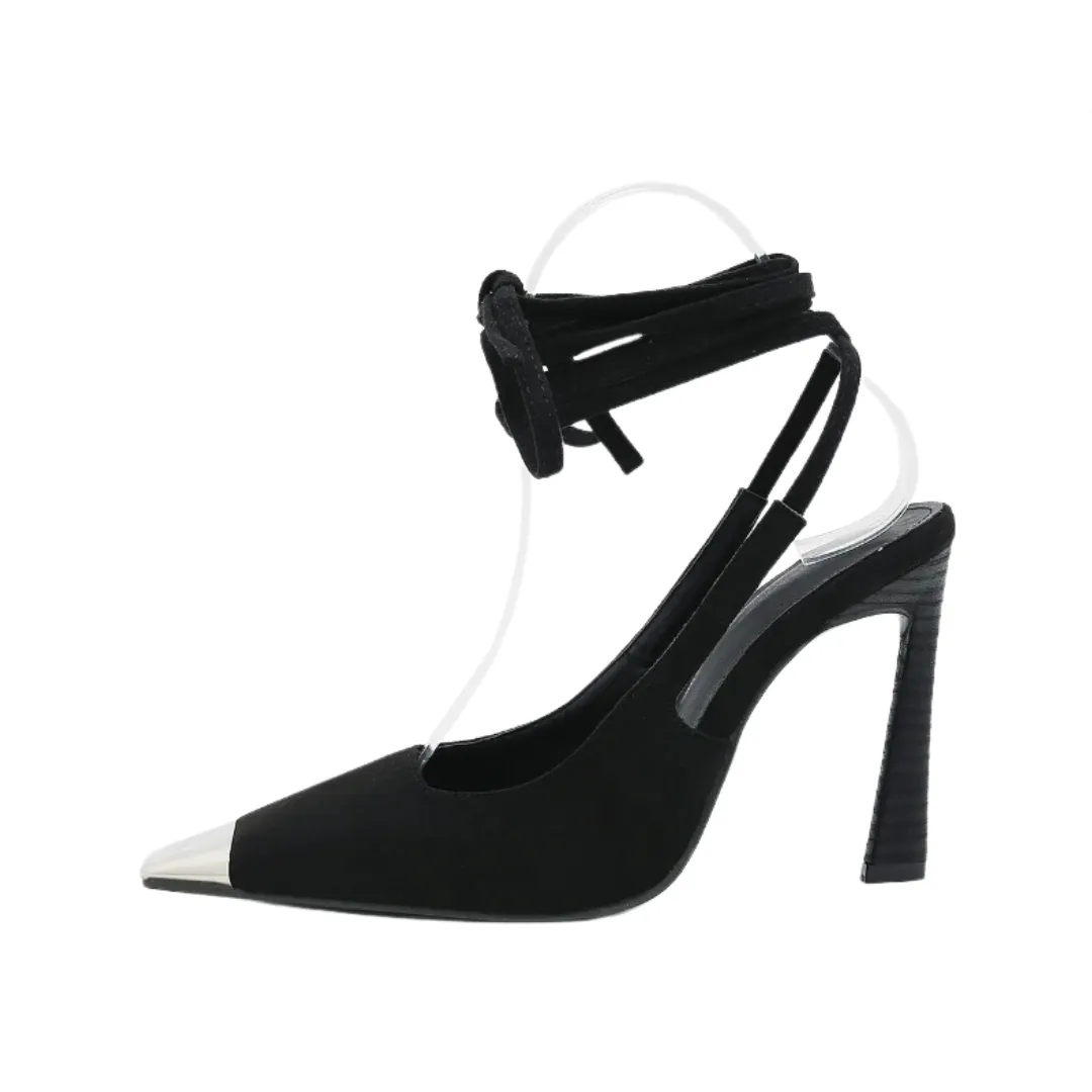 Pre Order:  Square Head Shallow Mouth Strap Stiletto Pumps