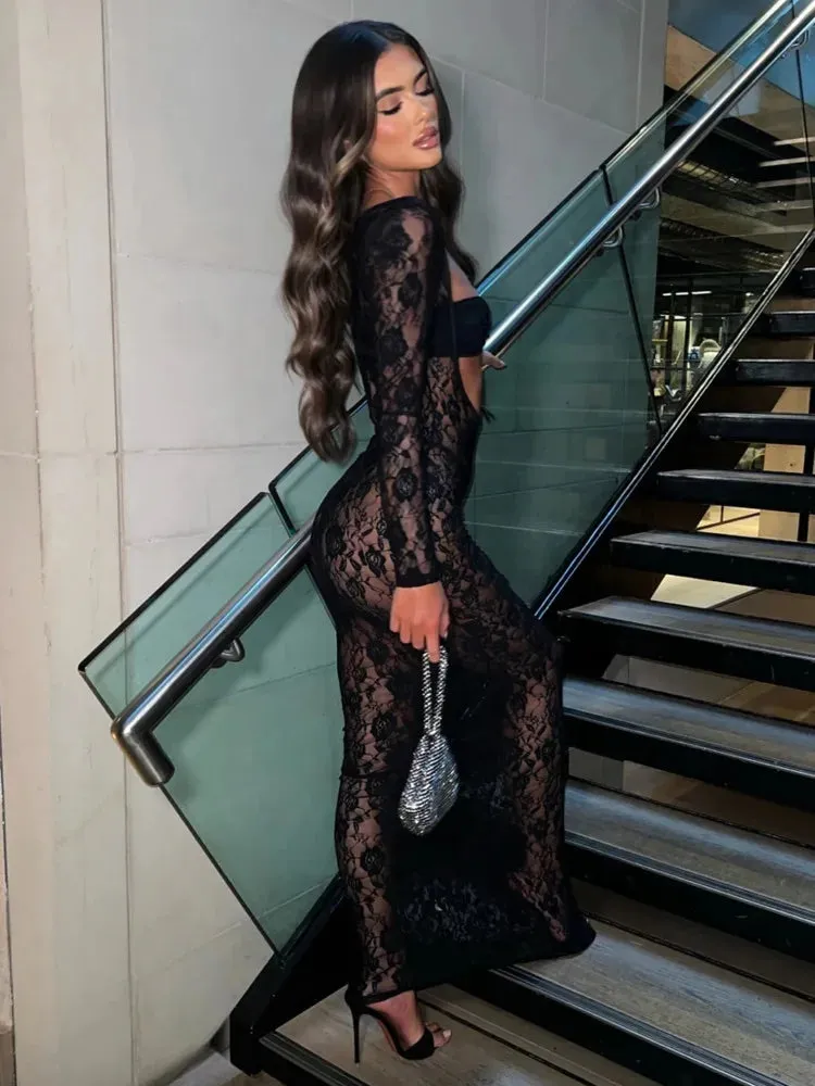 Sexy Lace Long Sleeve Slim Fit Summer Maxi Dress