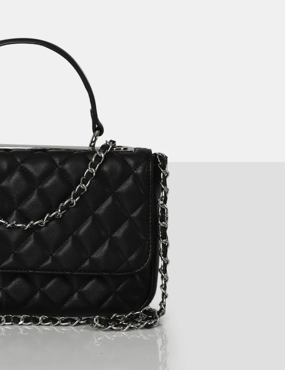 The Vienna Black Quilted Silver Detailing Crossbody Shoulder Handbag