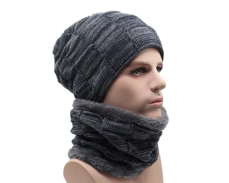 Winter Beanie Hat Scarf skullies beanies Soft Skull Warm Baggy Cap Mask Hats For Men Women Knitted Hat