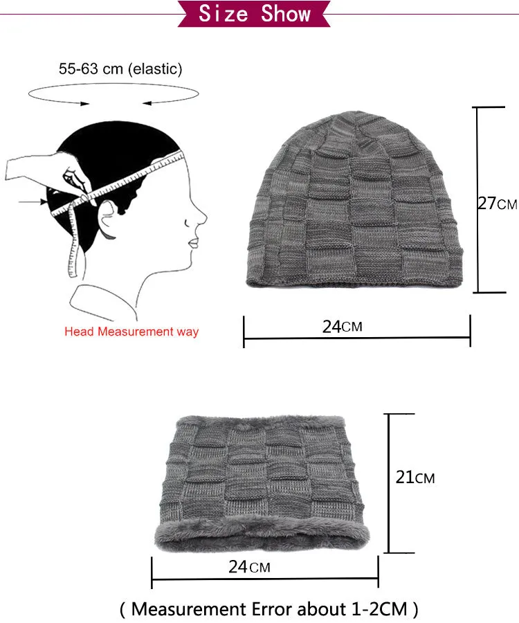 Winter Beanie Hat Scarf skullies beanies Soft Skull Warm Baggy Cap Mask Hats For Men Women Knitted Hat